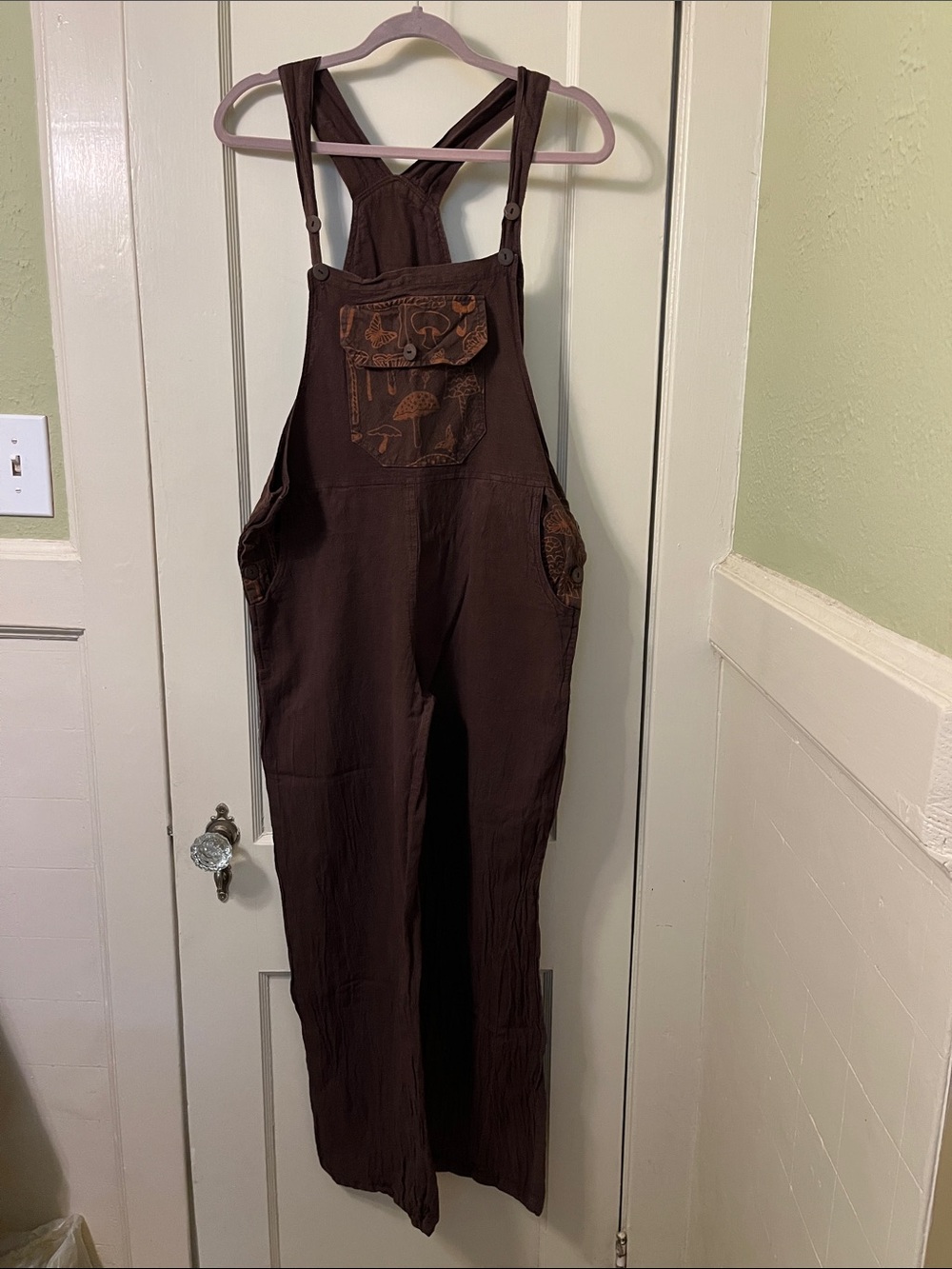 Brown Women's Mushroom-Accent Cotton Overalls